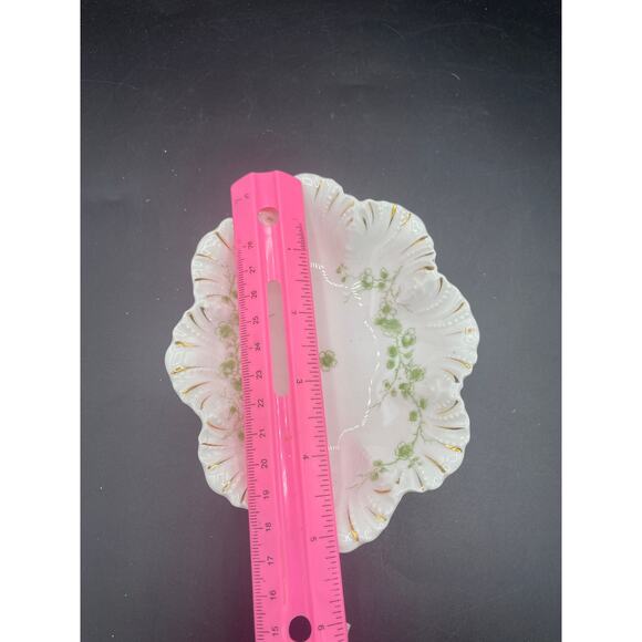 Harme, Lovering & Clary serving bowl ruffled edge white gold green - Picture 2 of 4